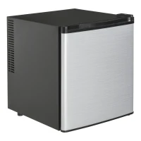 HOMCOM Freestanding Beverage Fridge and Cooler with Movable Chrome Rack Extra Storage Shelf, Hold up to 40 Cans, for Beer Soda Water Cola, Home Office, Black and Silver(m-14)