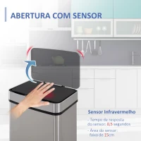 HOMCOM Balde de Lixo 72L com Abertura Automática de Aço Inoxidável e Reciclagem para Cozinha 42x30x81 cm Prata(m-4)