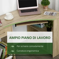 HOMCOM Scrivania ad Angolo per Computer e PC con Ripiano Tastiera, Cassetto e Ripiani, per Cameretta o Ufficio, in Legno(m-7)