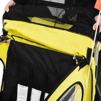 HOMCOM Reboque de Bicicleta 2 EM 1 para crianças de 2 lugares com Amortecedores Convertível em carrinho com barra e kit de corrida 129x85x105cm Amarelo(m-5)