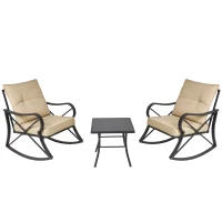 Outsunny Ensemble de Jardin 3 pièces 2 fauteuils à Bascule Table Basse Acier époxy Noir Coussins Polyester Beige(m-1)
