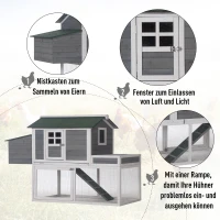 PawHut kippenhok kippenhuis met legnest plantenbak grijs hout metaaldraad asfalt(m-4)