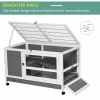 Klatka dla królika na kółkach Dwupoziomowa klatka dla królika lite drewno szary + biały(m-4)