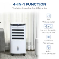 HOMCOM Portable Air Cooler, Evaporative Anion Ice Cooling Fan Water Conditioner Humidifier Unit with 10L Water Tank, 3 Modes, 3 Speed, Remote, Timer, Oscillating for Home Quiet Bedroom, White(m-4)