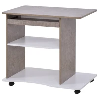 HOMCOM Bureau Informatique à roulettes avec Support Clavier dim. 80L x 50l x 76H cm MDF Gris Blanc(m-1)