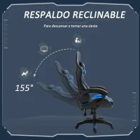 Vinsetto Silla Gaming Profesional Silla de Escritorio Ergonómica Reclinable y Ajustable en Altura con Respaldo Alto Reposacabezas y Reposabrazos 66x66x128-138 cm Azul(m-5)