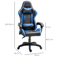 Vinsetto Silla Gaming Profesional Silla de Escritorio Ergonómica Reclinable y Ajustable en Altura con Respaldo Alto Reposacabezas y Reposabrazos 66x66x128-138 cm Azul(m-3)