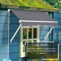 Store banne Manuel Inclinaison réglable Aluminium Polyester imperméabilisé 70L x 120l cm (Gris)(m-4)