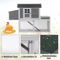 PawHut kippenhok kippenhuis met legnest plantenbak grijs hout metaaldraad asfalt(m-6)