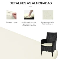 Outsunny Conjunto de móveis de vime ao ar livre 1 mesa 2 Cadeiras Estrutura Metálica Preta(m-6)