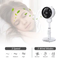 HOMCOM 9'' Air Circulator Fan 3 Speed 3 Mode, 70° Oscillation 90° Vertical Tilt, Height Adjustable, Remote Controller, for Living Room, Bedroom, Office, Black and White(m-8)