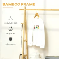 Suport pentru Umerase HOMCOM cu 2 Rafturi si 4 Carlige Laterale, Structura din bambus, 100L x 42l x 155lcm, Culoarea Lemnului(m-6)