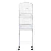 PawHut vogelkooi met voerbak houten schommel volière met deuren houten stangen vogelkooi met opbergmand voor kleine vogels metaaldraad staalbuis hout PS wit 46.5 x 36 x 157 cm(m-10)