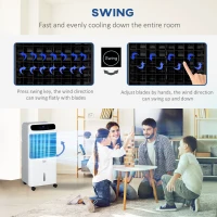 HOMCOM Mobile Air Cooler, 12L Tank Evaporative Ice Cooling Fan Water Conditioner Humidifier Unit with 3 Modes, 3 Speed, Remote, Timer, Oscillating for Home Bedroom(m-8)