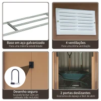 Outsunny Abrigo de Jardim 213x130x185cm Abrigo de Jardim Metálico de Exterior com 2 Portas Deslizantes e 4 Janelas Marrom Claro(m-5)