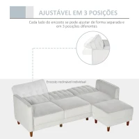HOMCOM Sofá Cama com Chaise Longue de 3 Lugares Tato Aveludado com Encosto Ajustável e Apoio para os Pés Móvel 218x85x86cm Cinza Claro(m-6)