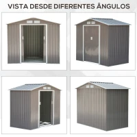Outsunny Abrigo de Jardim 213x130x185cm Abrigo de Jardim Metálico de Exterior com 2 Portas Deslizantes e 4 Janelas Cinza Claro(m-7)