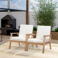 2 fotele ogrodowe Outsunny z naturalnego drewna, z poduszkami na siedzisko, kolor brązowy+beżowy, 66 x 77,5 x 74,5 cm (każde krzesło)(m-8)