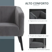 HOMCOM Poltrona nórdica acolchoada estofada em madeira de veludo vintage com pernas e apoios de braços 71x65x76 cm Cinza(m-5)