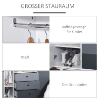 HOMCOM Kledingkast met nachtkastje 2-in-1 kast met stang schuiflade MDF hout wit(m-6)