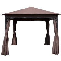 Outsunny® luxe paviljoen partytent tuinpaviljoen feesttent tuintent bruin 3 x 3 m(m-1)