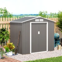Outsunny Abrigo de Jardim 213x130x185cm Abrigo de Jardim Metálico de Exterior com 2 Portas Deslizantes e 4 Janelas Cinza Claro(m-2)