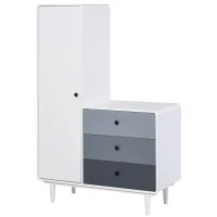 HOMCOM Kledingkast met nachtkastje 2-in-1 kast met stang schuiflade MDF hout wit(m-11)