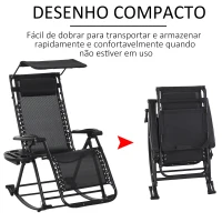 Outsunny Espreguiçadeira de balanço de jardim dobrável reclinável com toldo de proteção solar Estrutura de aço 120x67x102 cm Preto(m-5)