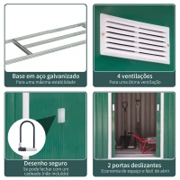 Outsunny Abrigo de Jardim 213x130x185cm Abrigo de Jardim Metálico de Exterior com 2 Portas Deslizantes e 4 Janelas Verde(m-5)