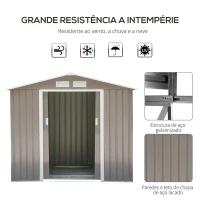 Outsunny Abrigo de Jardim 213x130x185cm Abrigo de Jardim Metálico de Exterior com 2 Portas Deslizantes e 4 Janelas Cinza Claro(m-4)