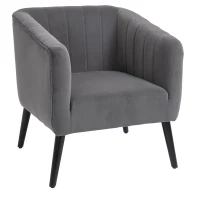 HOMCOM Poltrona nórdica acolchoada estofada em madeira de veludo vintage com pernas e apoios de braços 71x65x76 cm Cinza(m-12)