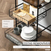 HOMCOM Carro de Cozinha com Rodas Carrinho Auxiliar de Armazenamento com 2 Prateleiras 2 Cestas Removíveis 4 Ganchos 40x38x111cm Nogueira e Preto(m-6)