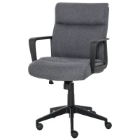 HOMCOM Chaise de bureau manager hauteur réglable pivotant 360° fonction bascule verrouillable lin gris(m-1)