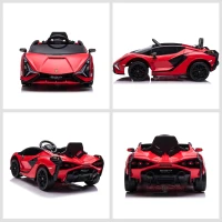 HOMCOM Carro Elétrico Lamborghini SIAN 12V para Crianças de 3-5 anos com Controle Remoto Abertura da Porta Música MP3 USB e Faróis 108x62x40cm Vermelho(m-8)