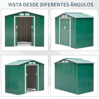 Outsunny Abrigo de Jardim 213x130x185cm Abrigo de Jardim Metálico de Exterior com 2 Portas Deslizantes e 4 Janelas Verde(m-7)
