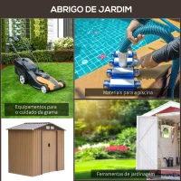 Outsunny Abrigo de Jardim 213x130x185cm Abrigo de Jardim Metálico de Exterior com 2 Portas Deslizantes e 4 Janelas Marrom Claro(m-6)