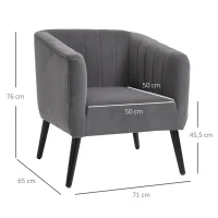 HOMCOM Poltrona nórdica acolchoada estofada em madeira de veludo vintage com pernas e apoios de braços 71x65x76 cm Cinza(m-3)