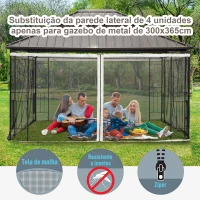 Outsunny 4 painéis laterais 335x207 cm para tenda de jardim com mosquiteira zíperes e anéis preto(m-5)