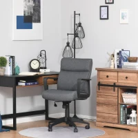 HOMCOM Chaise de bureau manager hauteur réglable pivotant 360° fonction bascule verrouillable lin gris(m-2)