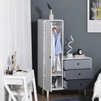 HOMCOM Kledingkast met nachtkastje 2-in-1 kast met stang schuiflade MDF hout wit(m-10)