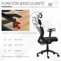 Vinsetto Silla de Oficina Giratoria Silla Escritorio Basculante con Altura Ajustable Reposacabezas Reposabrazos Regulables de 3D y Soporte Lumbar 67x64x118-126 cm Negro(m-5)