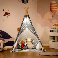 HOMCOM Kinder Tipi Tent met Vloermat en Kussen, Blauw+Wit, 120x120x155cm(m-10)