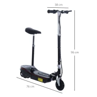 HOMCOM Trotinete Elétrica Dobrável para Crianças e Adolecentes acima de 7 Anos com Luz LED Guiador com Altura Ajustável e Assento Opcional Carga Máxima 50kg 76x38x80-96cm Preto(m-3)