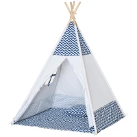 HOMCOM Tipi, Spielzelt für Kinder inkl. Bodenmatte u. Kissen, Blau+ Weiß, 120 x 120 x 155 cm(m-11)