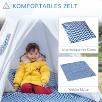 HOMCOM Tipi, Spielzelt für Kinder inkl. Bodenmatte u. Kissen, Blau+ Weiß, 120 x 120 x 155 cm(m-6)