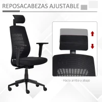 Vinsetto Silla de Oficina Giratoria Silla Escritorio Basculante con Altura Ajustable Reposacabezas Reposabrazos Regulables de 3D y Soporte Lumbar 67x64x118-126 cm Negro(m-8)