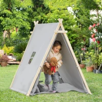 HOMCOM Kinder Teepee Tipi Zelt mit Fenster Indoor Outdoor Kinderspielzelt Spieltipi mit Kissen Polyester Kieferholz Lesen Spielen Ausruhen 3-6 Jahren Grau 130 x 115 x 136 cm(m-9)