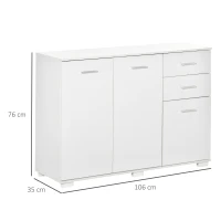 HOMCOM Modern Storage Cabinet Home Organisation Aluminium Handles 2 Cabinet 2 Drawer w/ 6 Feet White(m-3)