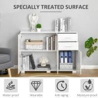 HOMCOM Modern Storage Cabinet Home Organisation Aluminium Handles 2 Cabinet 2 Drawer w/ 6 Feet White(m-6)