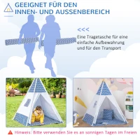 HOMCOM Tipi, Spielzelt für Kinder inkl. Bodenmatte u. Kissen, Blau+ Weiß, 120 x 120 x 155 cm(m-4)